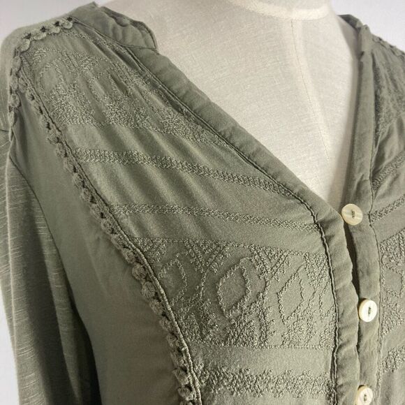 Democracy XS Sage Green Top Festival Boho Cottagecore 3/4 Sleeves Embroidered - Picture 5 of 7